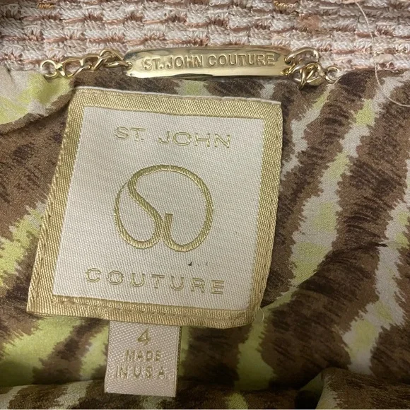 St. John Couture Ecru & Toffee Ribbon Embroidered Jacket US 4, Skirt US 8